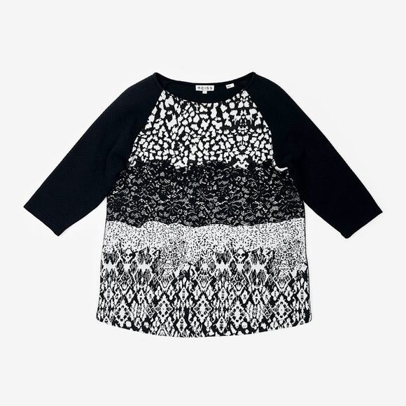 Reiss Melinda Mixed Media Top Small Black White Cotton Blend Lace Abstract - Picture 6 of 13
